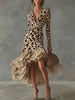Dress Leopard Print Splicing Ruffle Dress For Women Elegant Casual V-neck Bodycon Irregular Hem Dresses Robe Femme