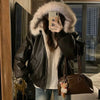 Winter Thick Warm Fleece Hooded Jacket Women Korean Loose Zipper Leather Coats Chic Full Faux Fur Lined Bomber Outerwear