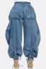 Women Streetwear Drawstring Fly Denim Pants Autumn Loose Safari Style Cargo Harem Hip Hop Jeans