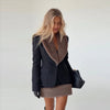 Faux Fur Patchwork Tweed Coat Skirt Sets Women Elegant Long Sleeve Waist Cinching Jackets Mini Skirts Autumn Chic Ladies Outfits