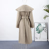 Elegant Shawl Collar Lace Up Long Woolen Coat Women Full Sleeve Belt Lapel Thick Overcoat Autumn Winter Lady Chic Outwear