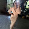 Elegant Floral Long Dress Women's Deep V neck High Waist Office Lady Party Dress Slim Long Sleeve Female Fishtail Dress
