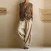 Women Casual Long Sleeve 3 Piece Suits Vintage Geometric Pattern Print Street Outfits Sexy V-neck Top & Long Pant & Cardigan Set