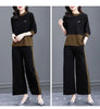 Middle-aged mother Suit Spring Autumn Loose Plaid Patchwork Top+Wide leg pants Two-piece Women's Clothing Sets