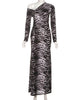 Patchwork Design Long Dress Women Autumn Inclined Shoulder Full Sleeve Skinny Stretch Wild Style Streetwear