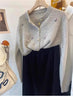 Korean Ladies Round Neck Knitted Cardigan Femme Long Sleeves Embroidery Sweater Coat Autumn Women Knit Jacket Tops