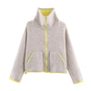 Autumn Casual Jacket Coat Contrast Color Design Long Sleeve Zipper Jackets For Women Streetwear Casual Outerwear