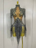 Sexy Performance Stage Costume Sparkly Rhinestones Tassel See-Through Dress Women Bars Nightclub Party Latin Dance Dress