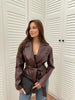 Burgundy PU Jacket Women Autumn Slim Lace Up Blazer Top Fall Casual Leather Jackets Coat Femme