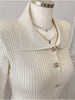 Retro Elegant Knitted Dress Women Long Sleeve Slim Single Breasted Bodycon Dresses Ladies Lapel Hollow Out Long Robe Vestidos