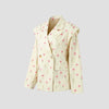 Chic Oversize Floral Printed Women Jacket Padded Lapel Lace Up Loose Coat Long Sleeve High Waist Outwears Lady Streetwear