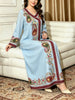 Plus Size Middle Eastern Gown Western V-Neck Printed Women's Dress for Commute Loose Vacation Style Long Sleeve Dress