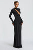 Hollow Out Long Sleeve Sexy Maxi Dress Women Gown Elegant O Neck Draped Ruched Bodycon Club Party Long Dress