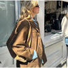 Vintage Suede Jackets Women Casual Loose Lapel Single Breasted Blazer Female Autumn Long Sleeves Brown Outwear Lady