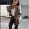 Casual Solid Loose Knit Coat Women All-match Lapel Zippers Full Sleeve Lady Coats Female Autumn Winter Lady Outwears