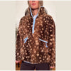 Fleece Women's Jacket Coat Deer Print Half Zip Pullover Jacket Color Block Collar Long Sleeve Cropped Chic Outerwear For Ladies