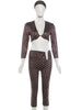 Sexy 3 Piece Set Woman Polka Dot Print Headscarf+Low-Neck Full Sleeve Tops+Metal Buckle Crop Pants Streetwear
