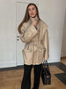 Solid Oversized Tie-waist Cropped Trench Coat Women Drop Shoulder Outerwear Lady Spring Modern Edgy Streetwear Coat