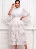 Pleated Chiffon Tiered Midi Dress Ruffle Half Flutter Sleeve Flowy Layered Dress Women Elegant Wedding Guest Formal Mid Dress