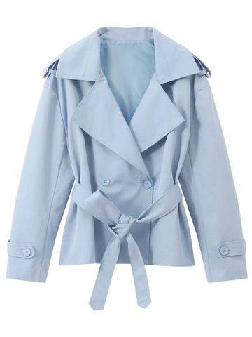 Women Maxi Trench Coat Oversized Ruffled Lapel Double Breasted With Waist Belt Loose Overcoat Outumn Street Office Daily