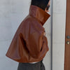 Lapel Long Sleeve Faux Leather Jacket Women Street Turn-down Collar Single Breasted Loose Coats Chic Lady Jackets Outerwears