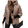 Autumn Winter Hooded Loose Long Sleeve Patchwork Cotton Jacket for Women