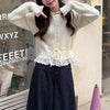 Korean Sweet Lace Patchwork Knitted Cardigan Women Spring Autumn Y2K Harajuku Lace-Up Sweater Coat Short Kawaii O-Neck Knitwear