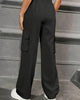 Elastic Waist Workwear Pants High Waist Wide Leg Pants Loose Solid Color Casual Sports Pants Women's Sportswear