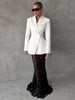 Elegant Solid Blazer Skirt Set Women Long Sleeve Button V-neck Blazer Lace See Through Long Skirts Spring Party Lady Suit