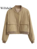 Women Solid Bomber Jackets Coat With Pockets V-Neck Single Breasted Long Sleeves Female Chic Lady Outfits