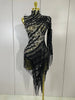 Women Colorful Sparkly Rhinestones Tassel Sexy See-Through Dress One Shoulder Latin Dance Outfits Nightclub Party Stage Costume