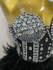 Stock Women Sexy Sparkly Rhinestone Mesh Feather Long Dress Elegant Evening Party Celebrate Birthday Performance Costume