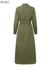 Women Autumn Cargo Maxi Long Dresses Casual Long Sleeve Pockets Belted Collared Shirt Dress Commuting Workwear S-3XL
