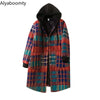Autumn Winter Women Loose Red Plaid Parkas Hooded Padded Baggy Ladies Outerwear Vintage Buttons Pockets Warm Overcoat Parkas