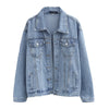 Vintage Women Jacket Autumn Winter Oversize Denim Jackets Washed Blue Jeans Coat Turn-down Collar Outwear Bomber Jacket