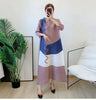 Long Pleated Dress For Women Round Neck Color Block Loose Style Printing Elegant Ladies Festival Party Clothing 2R8600