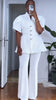 Vintage Elegant Two Piece Set Women Matching Sets Office Lady Single-breasted Puff Sleeve Blazer Coat and Wide Leg Pant Suits