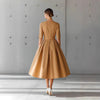 Elegant Pleated Pockets Dress for Women's Solid Round Neck Minimalist Pleated A-Line High Waist Evening Wedding Guest Dress