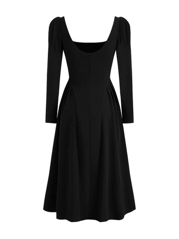 Women's Square Neck Pullover Dress, Casual Elegant Dress, Commuter Wind, Long Sleeve, Pure Color Polyester