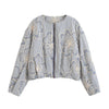 Women O Neck Long Sleeve Embroidery Jacket Front Zipper Loose Crop Outerwear Lady Commuting Casual Outfits