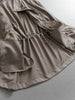 Solid-color Stand Neck Pocket Loose Mid-length Drawstring Waist Casual Trench Coats Women Long Sleeves Coats