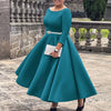 Dresses for Woman O Neck Full Sleeve Belt Waisted High Waisted Pleated A Line Ankle Length Elegant Female Birthday Gowns