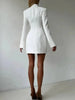 Stand Collar Long Sleeve Women Blazer Dress White Single Breasted Shoulder Pads Dress Winter Skinny Elegant Blazer Dress