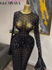 Women Flare Long Sleeve Stacked Dot Mesh See Though with Lining Maxi Long Dress Evening Birthday Sexy Party Dresses
