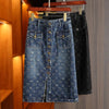 Spring Love Jacquard Denim Skirt Women Autumn Casual Slim Split Buttock Skirt With pockets Female Long Denim Skirts