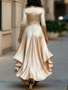 Irregular Hem Dress Woman's Spring Autumn Elegance Satin Deep V-neck Lace-up Robe Lady Foreign Style Party Prom Vestidos
