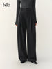 Fall Winter Women's Chic Versatile Gray Pleated Barrel Leg Dress Pants with Flowy Fit - Flattering for Daily Wear