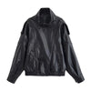Autumn Women Turtleneck Faux Leather Jacket Vintage Long Sleeve Zipper Motorcycle Jackets Female Streetwear Chic Coat