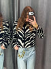 Women Zebra Print 2 Piece Set Round Neck Cropped Jacket Mini Skirt Set All Matching Suit Female Autumn Street Office Outfit