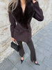 Women Wool Blend Blazer Coat With Large Faux Fur Collar Fitted Waist Double Breasted Winter Outerwear